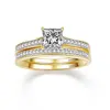Women's 18k Gold 925 Sterling Silver Anniversary Bridal Wedding Band Engagement Ring Sets