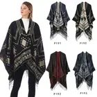Classical printing warm hand knitted shawl long shawls for women bohemian ponchos with tassel