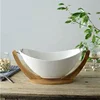 Middle east popular boat shape decorative mixing ceramic bowl with wooden stand and spoons