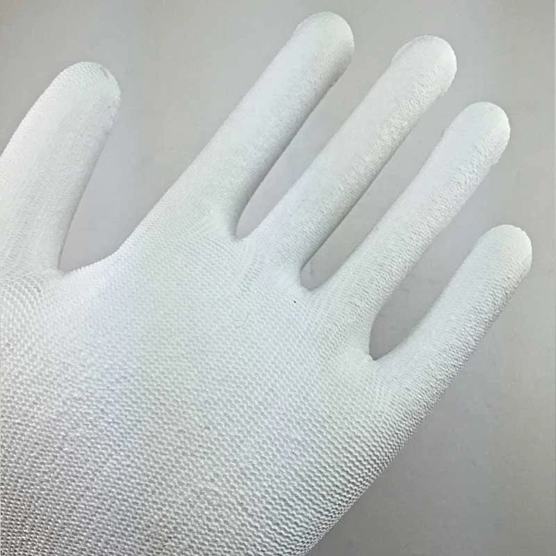 NMSAFETY 13g nylon liner coated pu white work gloves