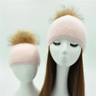 Top Grade Adults Fur Pom Pom Hats Soft Wool Knitted 2019 Women Beanie Angora Pom Beanie