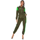 Fashion Fitted Style Design Front Zip up Contrast Color Side Stripes Jumpsuits Women 2019