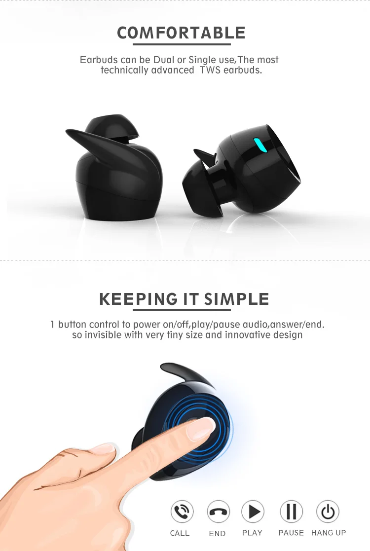 New TWS V5.0 Chipset: AB1526P Mini Bluetooth earphone Sport Stereo headphone True Wireless Earbuds Handsfree Headset - ANKUX.COM