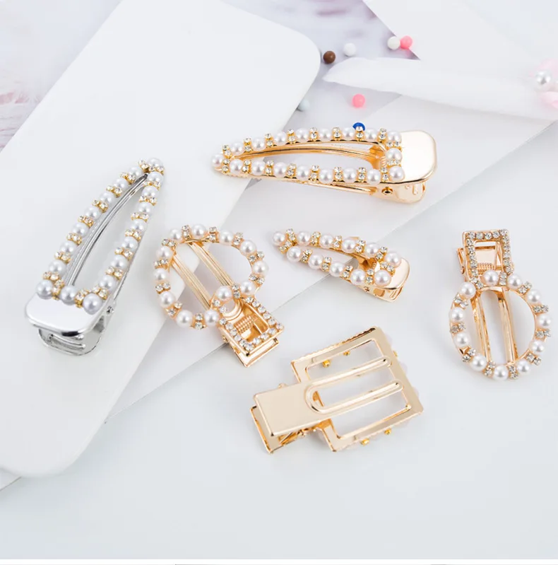 Korean Big Gold Crystal Duckbill Pearl Hair Clip Crystal Drop Pearl Hairpins Fashion Girls Accessories