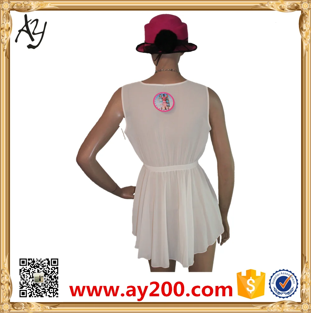 2016 Short sleeve design floral printed style chiffon long shirt white colors shirts for womem