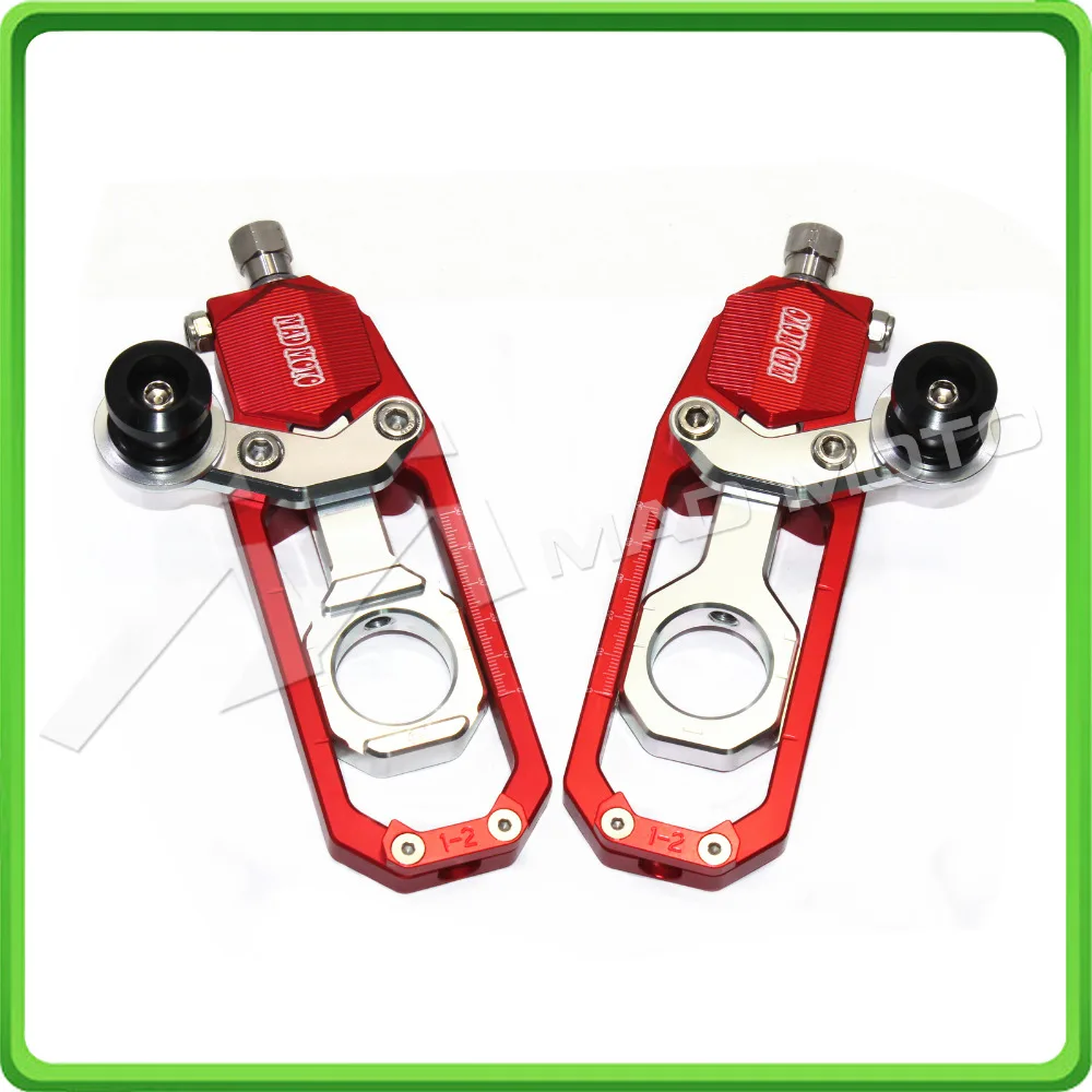 Motorcycle Chain Tensioner Adjuster with bobbins kit for Yamaha R1 YZF-R1 2007 2008 2009 2010 2011 2012 2013 2014 Red&Silver (2)