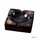 Wholesale custom logo square ceramic ashtray black glazed printing porcelain cigar ashtray