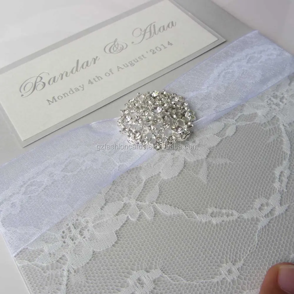 elegant brooch ribbon card with printing words rustic lace
