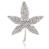 Queen Jewelry Micro Pave Canadian Maple Leaf Brooches Pins Silver Tone Fern Leaf Pin