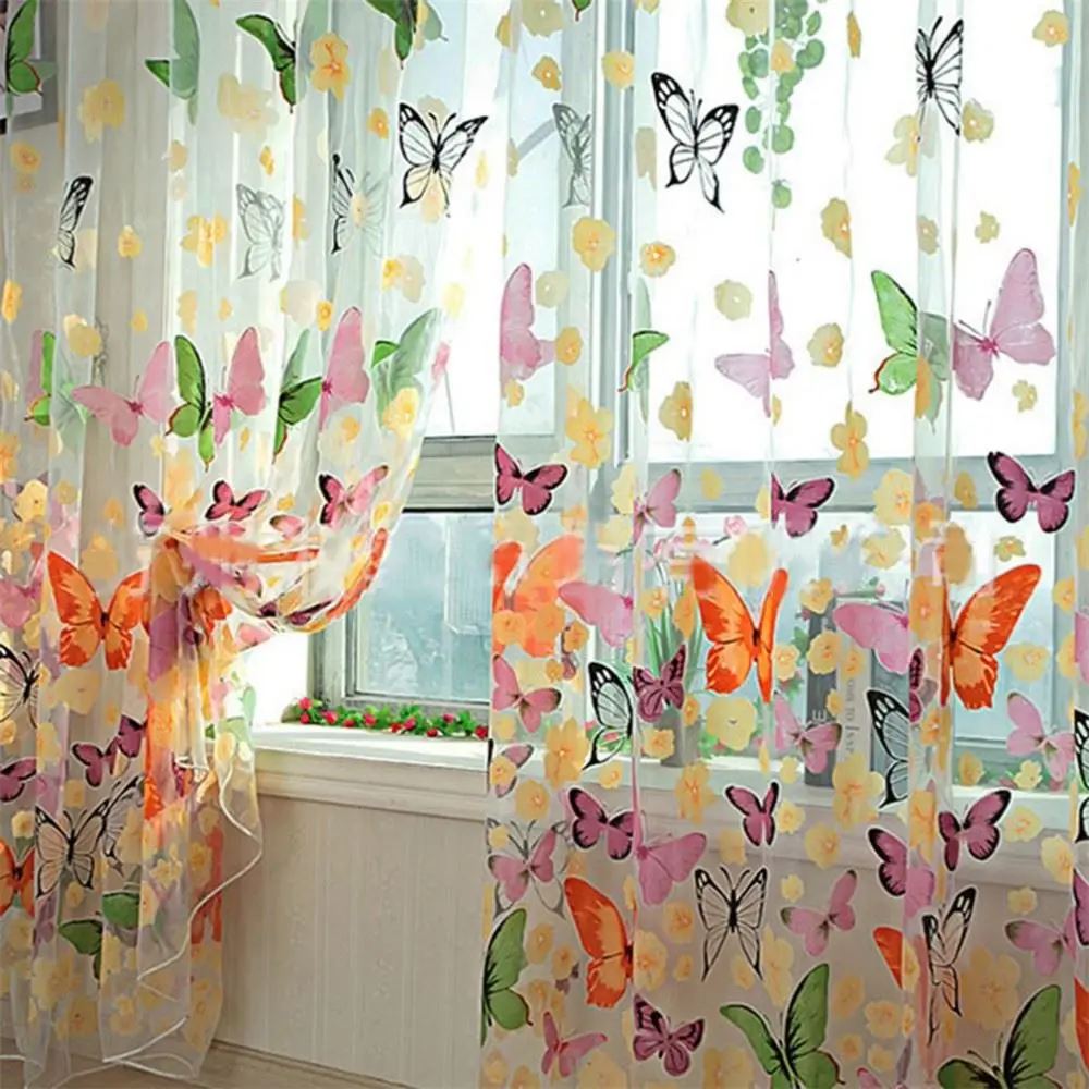 2016 hot Romantic Butterfly Transparent Curtains Tulle 1x2m for Casement And Door Printed Window Curtain Sheer Voile Curtain