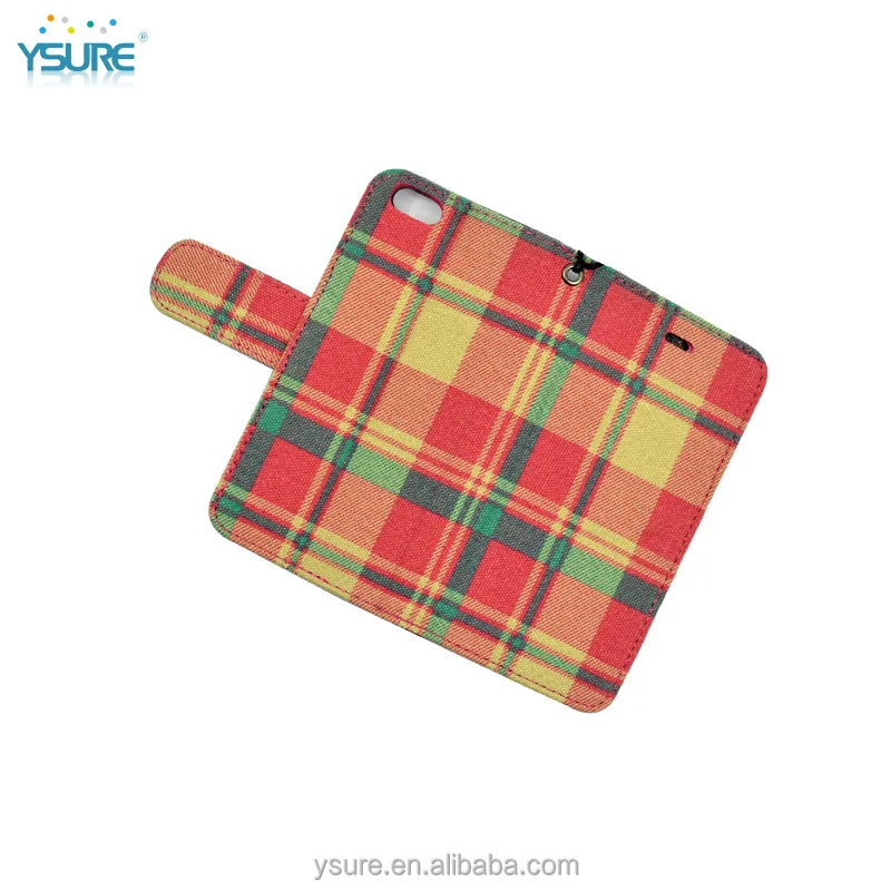 Plaid Pattern Fabric Leather Phone Case For OnePlus One with PVC ID and credit card slots