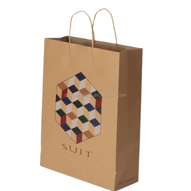 custom kraft paper bag with handle, brown paper shopping bag
