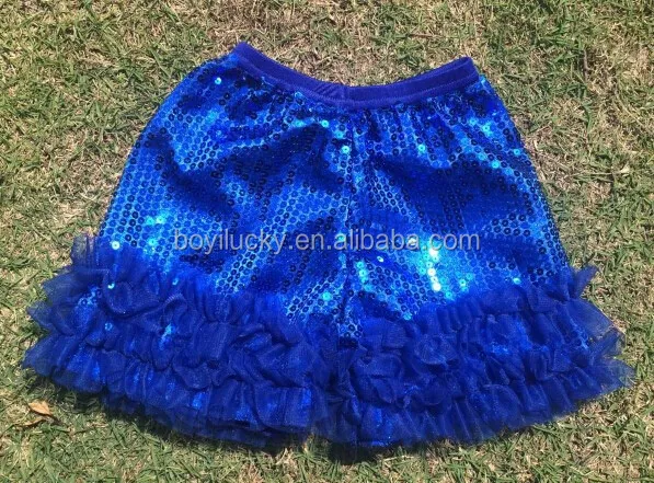 Hot sale Newborn Summer Solid Sequin Chiffon Double Ruffled Shorts Kids Trousers Cheap Summer Sequin Shiny Posh Petti shorts