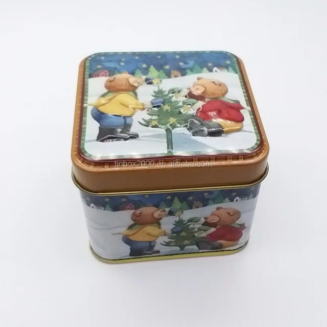 square embossed metal tin box for chocolate candy christmas gift