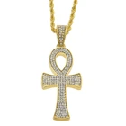 Egyptian Ankh Key Pendant Necklace full crystal 18k gold jewelry