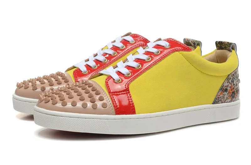 2015 Handmade luxury new arrivals suede leather high top shoes 2015 fashion rivets spikes men red bottom sneakers
