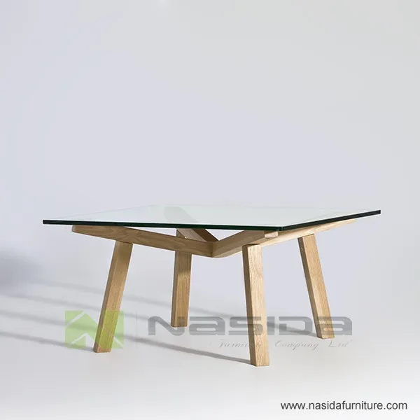 TL079 A ASH Solid wood base glass table top Dix Forte Square Coffee Table