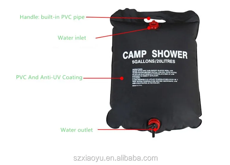 easy carry 20l folding pvc solar energy warm camping shower bag