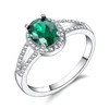 Eco-Friendly Brass White Gold Plated Created Emerald May Birthstone Oval Cut Green Cubic Zirconia Women Halo Engagement Ring