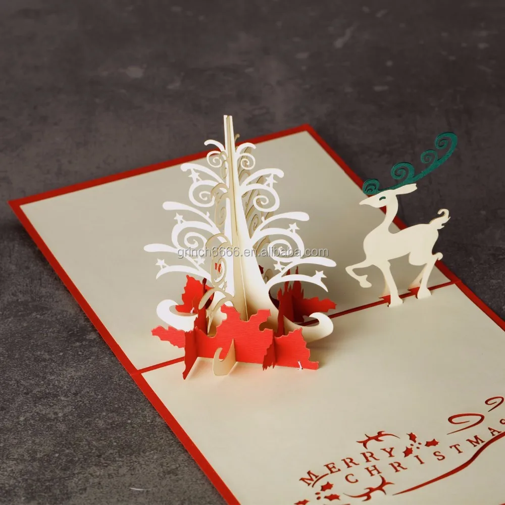 Christmas Castle Tree Elk 3d Laser Cut Pop Up Paper Handmade Postcards