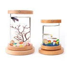 AQT015 360 Turn Around Round Desktop Wood Glass Fish Tank Aquarium With Seven Color Led