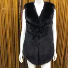 Wholesale black woman winter knit rabbit faux fur long vest