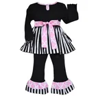 2015 top and pants new style baby outfit with chiffon ruffles