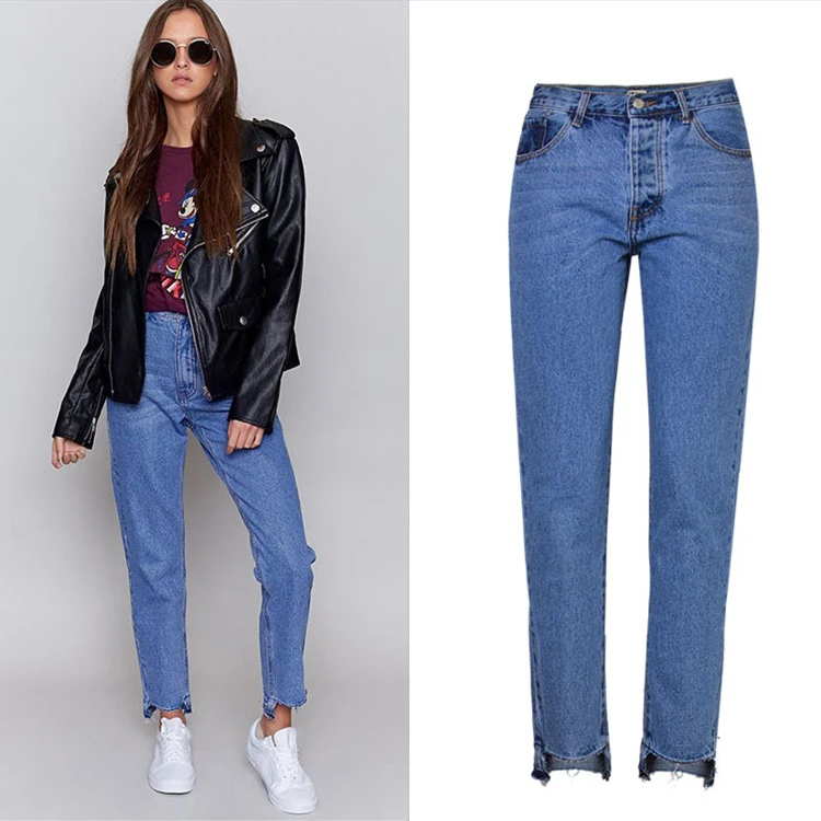 HIgh Waist Blue Denim With Butt Distressed Skinny Lady Pencil Jeans