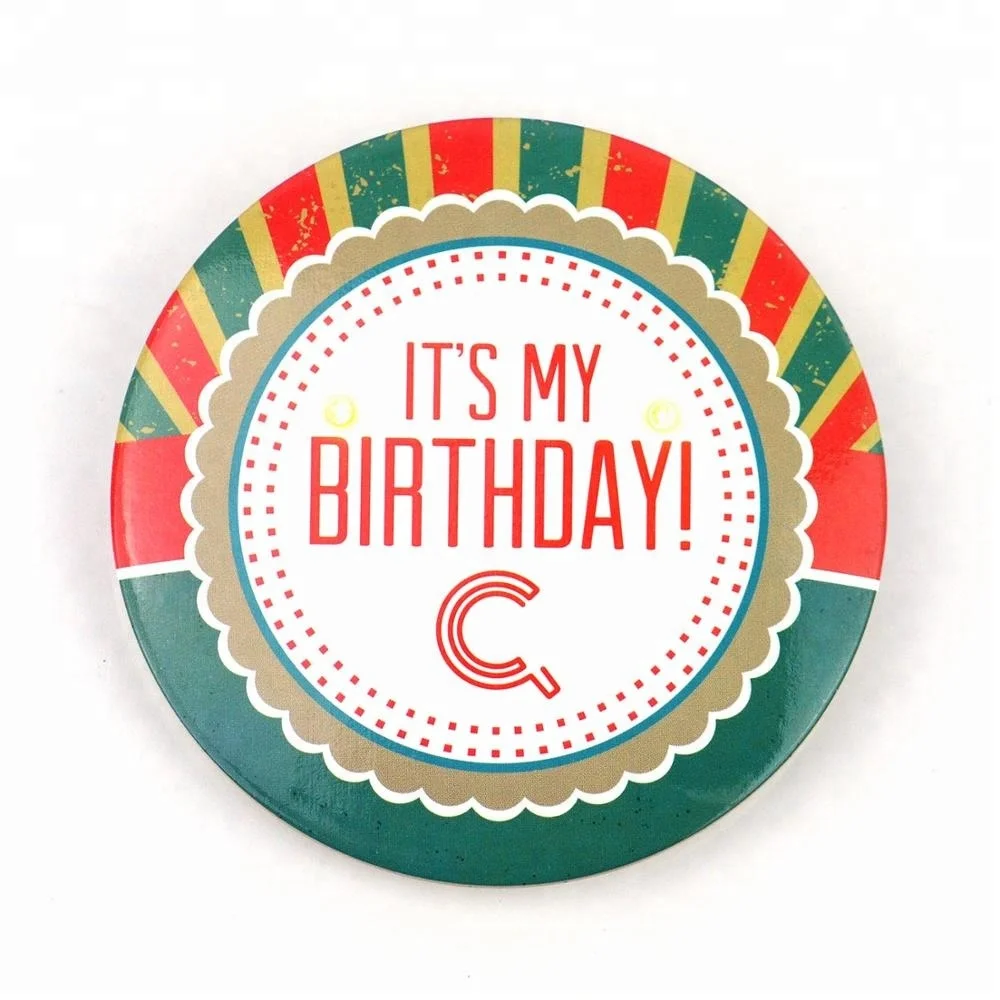 Printing tin led flash light custom pin button badge for birthday gifts
