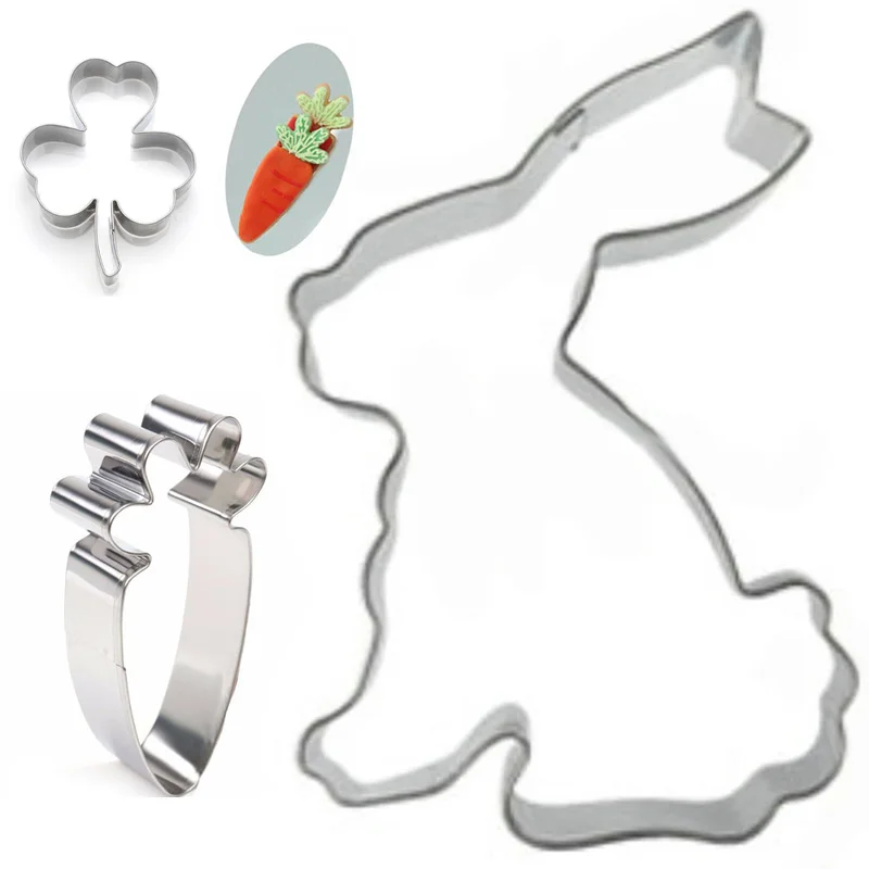 3PCS/Lot Rabbit Carrot Grass Cookie Cutter Set Stainless Steel Kids Favorite Party Supplies Fondant Decor Biscuit Cookie Cutters
