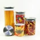 Wholesale set of 4 high borosilicate glass Clear Glass Jar with airtight silicone seal metal lid for tea and coffee