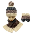 New knitted fleece knitted cap baby scarf glove Children pom pom hat acrylic yarn three - piece set