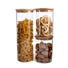 Wholesale food grade glass storage jar pasta canister jar with bamboo lids for kitchen