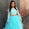 Cheap Blue And White Sweetheart Long Sleeve Jacket 2019 Ruffled Separate 3 Piece Quinceanera Dress