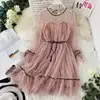 2019 Latest Design Women Gauze flare sleeve O-Neck Star Sequins Princess Mesh Dresses