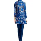Womens Modest Muslim Full Cover Print Swimsuit with Swimming Cap