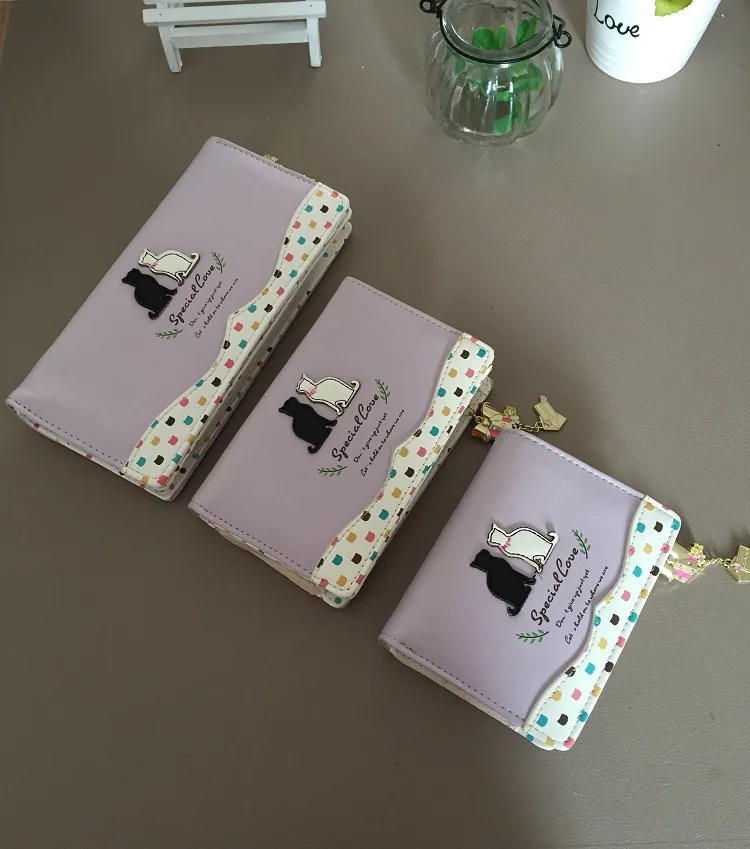 cat tail wave point two fold buckle bow pendant ladies purse wallet