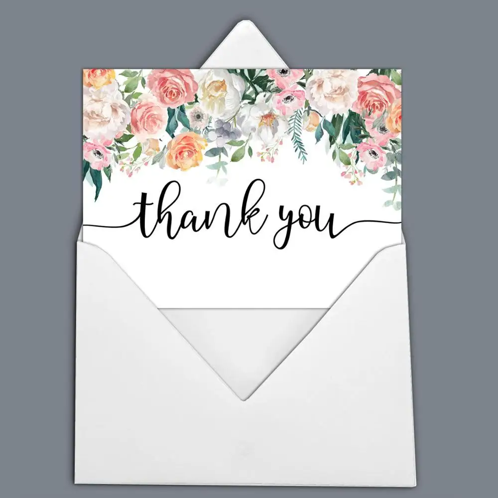 roses floral wedding thank you greeting cards pack of 20 with