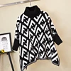 Hot sale winter new arrival double F letter print side split loose woman poncho sweater