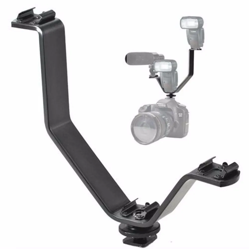 Lc V Type Triple Hot Shoe Mount Flash Dual Bracket For Monitor