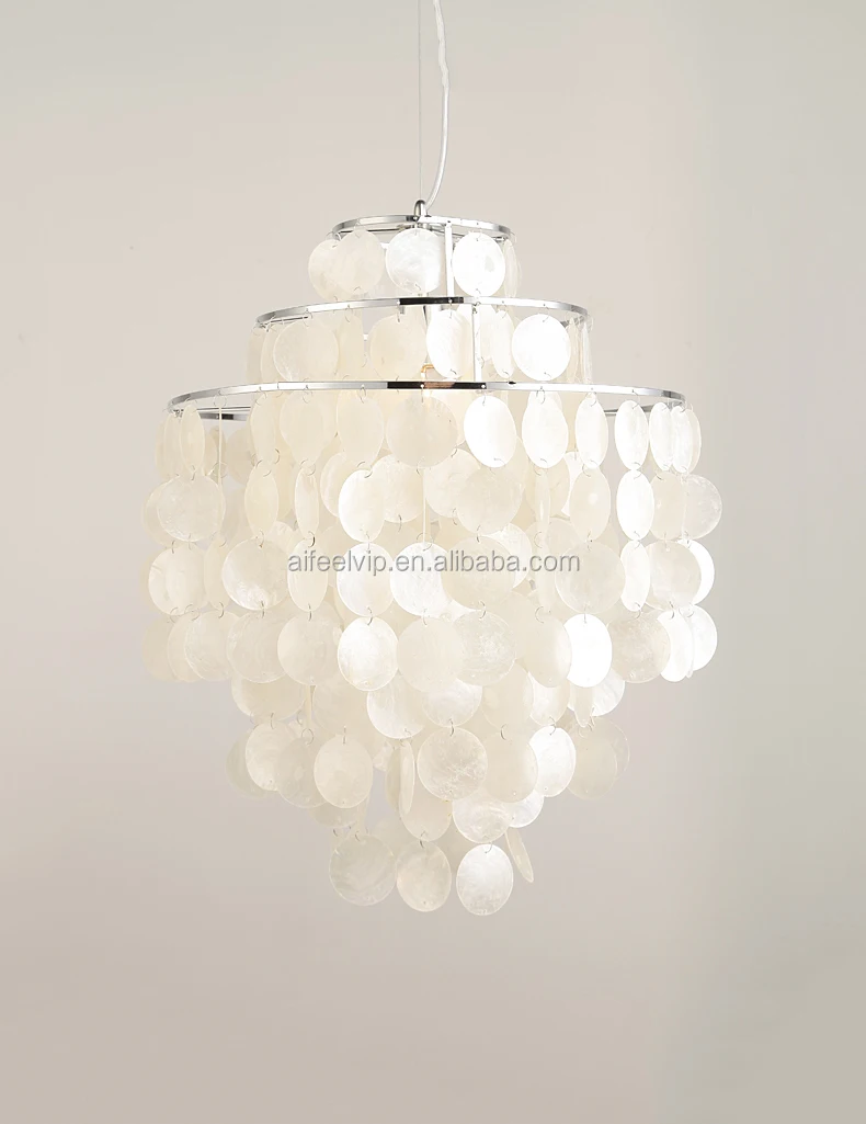 American style modern capiz white seashell lighting chandeliers made of sea shells for living room