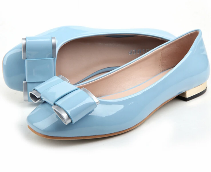 plus size(35-41) women flat shoes brand design patent leather flats bow decoration square toe shoes women European famous shoes