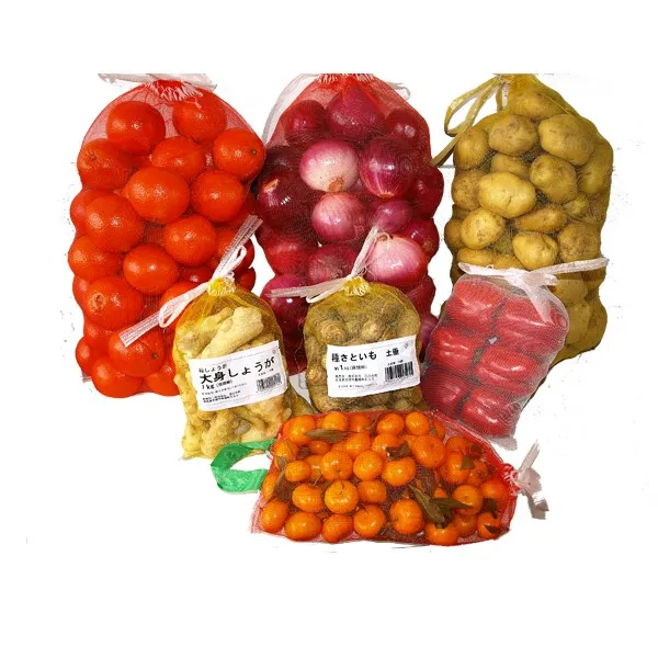 PE plastic onion garlic potatoes monofilament nylon mesh drawstring bag for sale
