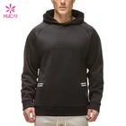 Custom Oversized Heat Sealed Zipper Pockets Men Black Hooded Sweatshirt