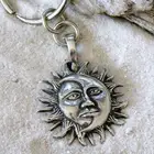 SUN MOON FACE keyring SOLAR CELESTIAL key chain Pewter KEYCHAIN