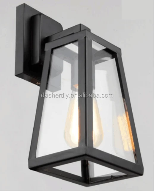 industrial style matte black metal and glass wall light lamp