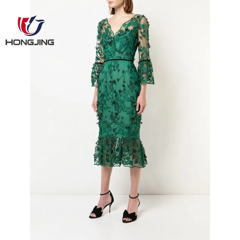emerald green tea length dress
