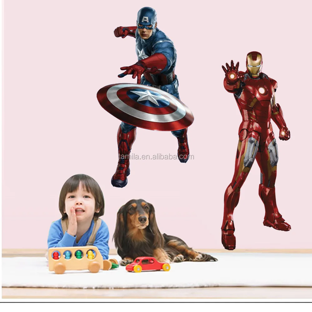 Kids Room Decorative Cartoon Iron Man And Captain American Bedroom 