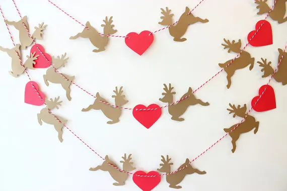 Christmas Reindeer & Heart garland rustic Wedding banner Photo Prop buntings Bridal Baby Shower, Party Birthday decorations