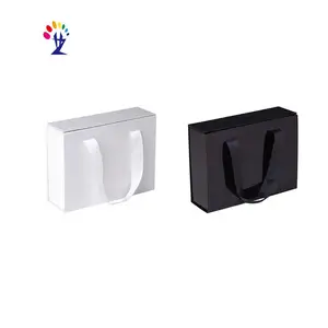 high end hard paper magnetic closure gift box with ribbon handle